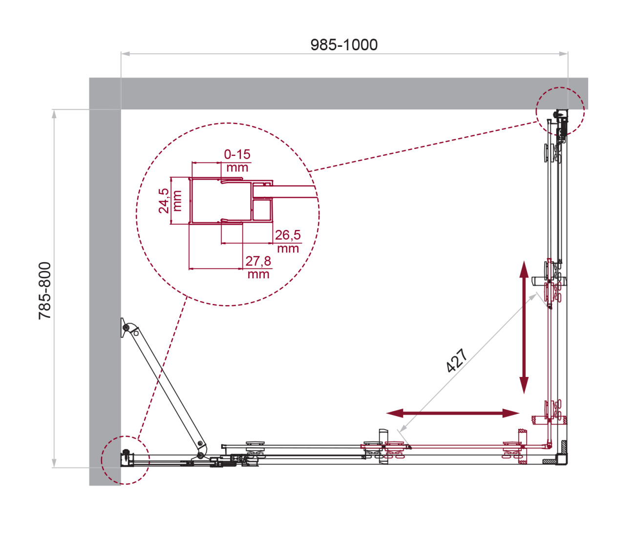 Душевой уголок BelBagno LUCE-AH-21-100/80-C-Cr