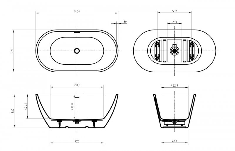 Ванна отдельностоящая BelBagno BB701-1400-720-K