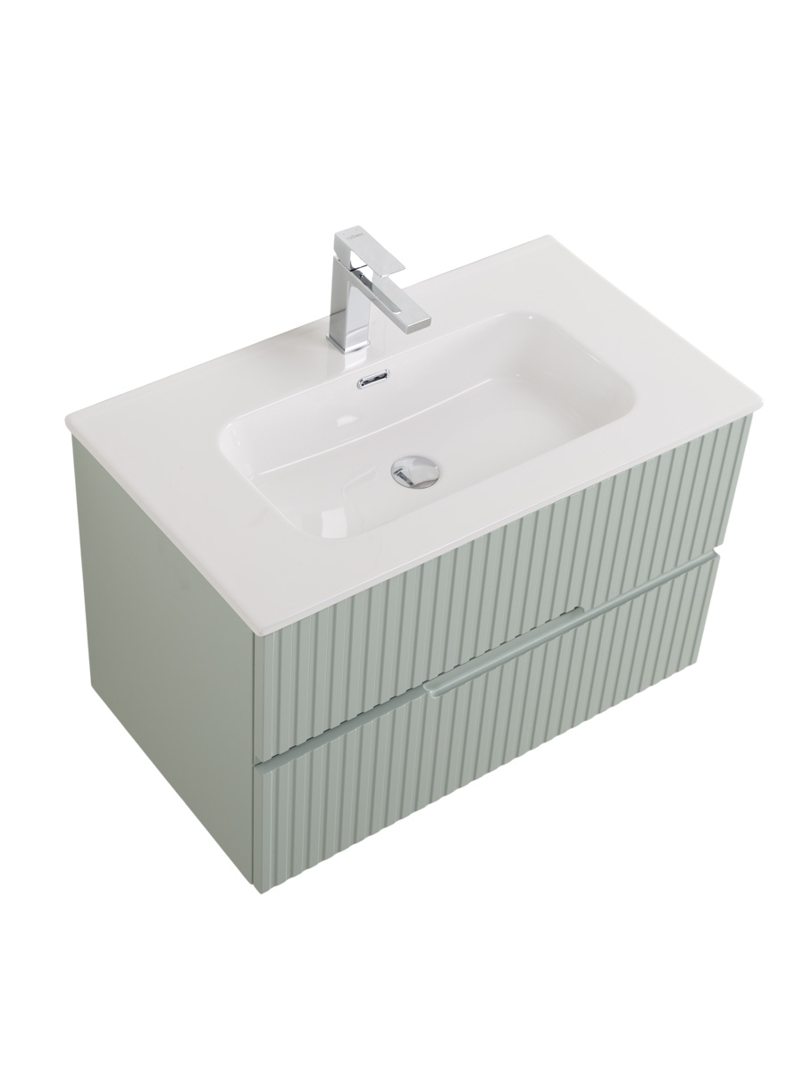 Тумба подвесная CEZARES DUET-N-800-2C-SO-VPR-P с раковиной CZR-8095-80, зеленый жемчужный