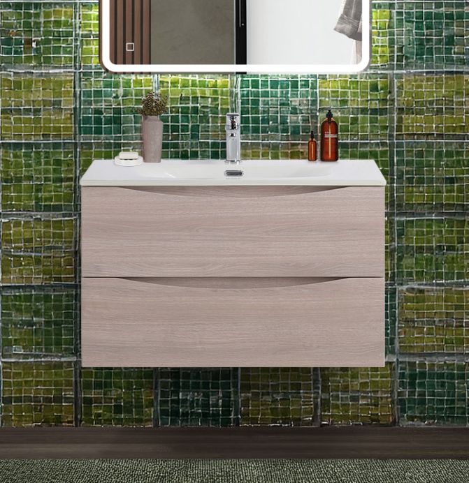 Тумба с раковиной подвесная BelBagno MARINO-CER-N-800-2C-SO-RG-P Rovere Grigio, раковина белая BB-8099-80