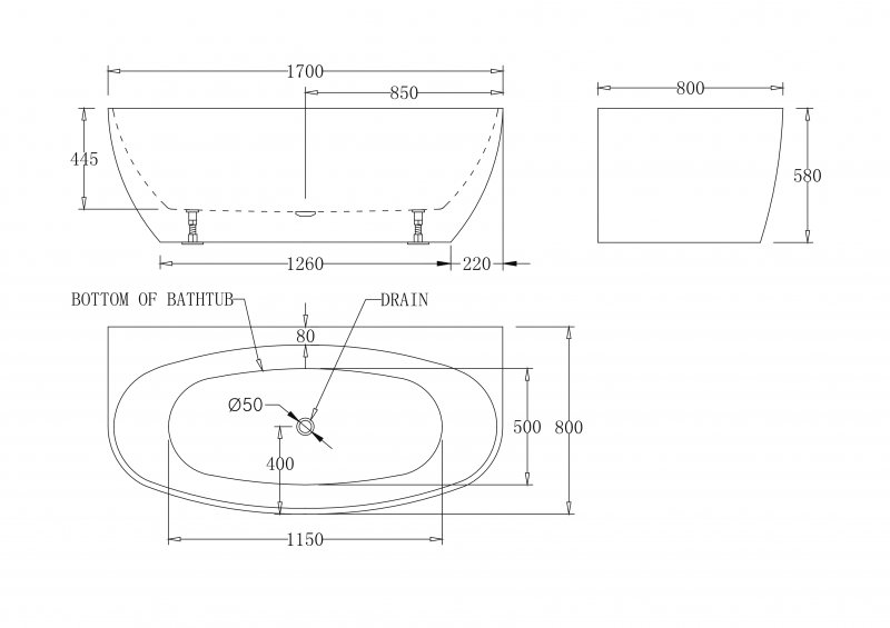 Ванна акриловая без перелива BelBagno BB83-1700-W0