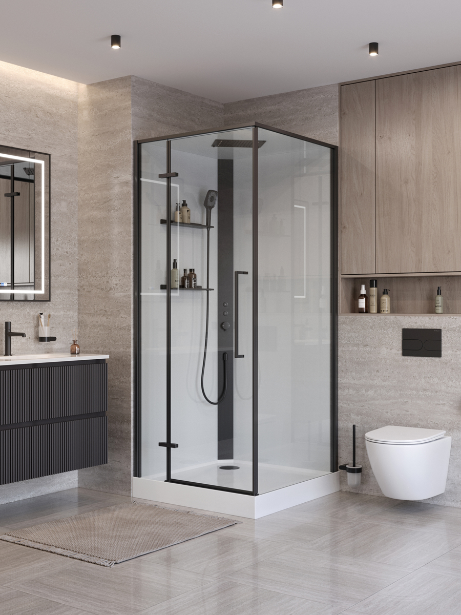 Душевая кабина BelBagno UNO-CAB-A-1-90-C-NERO-Bi-TOP-L, левосторонняя