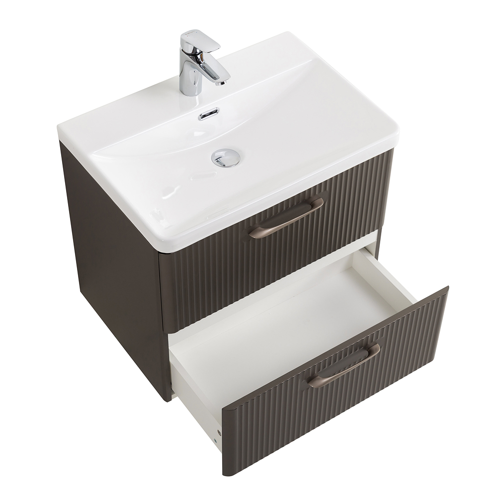 Подвесная тумба с раковиной Belbagno DUE 60 см Оружейная сталь DUE-600-2C-SO-GM-P + BB-8076-3-60