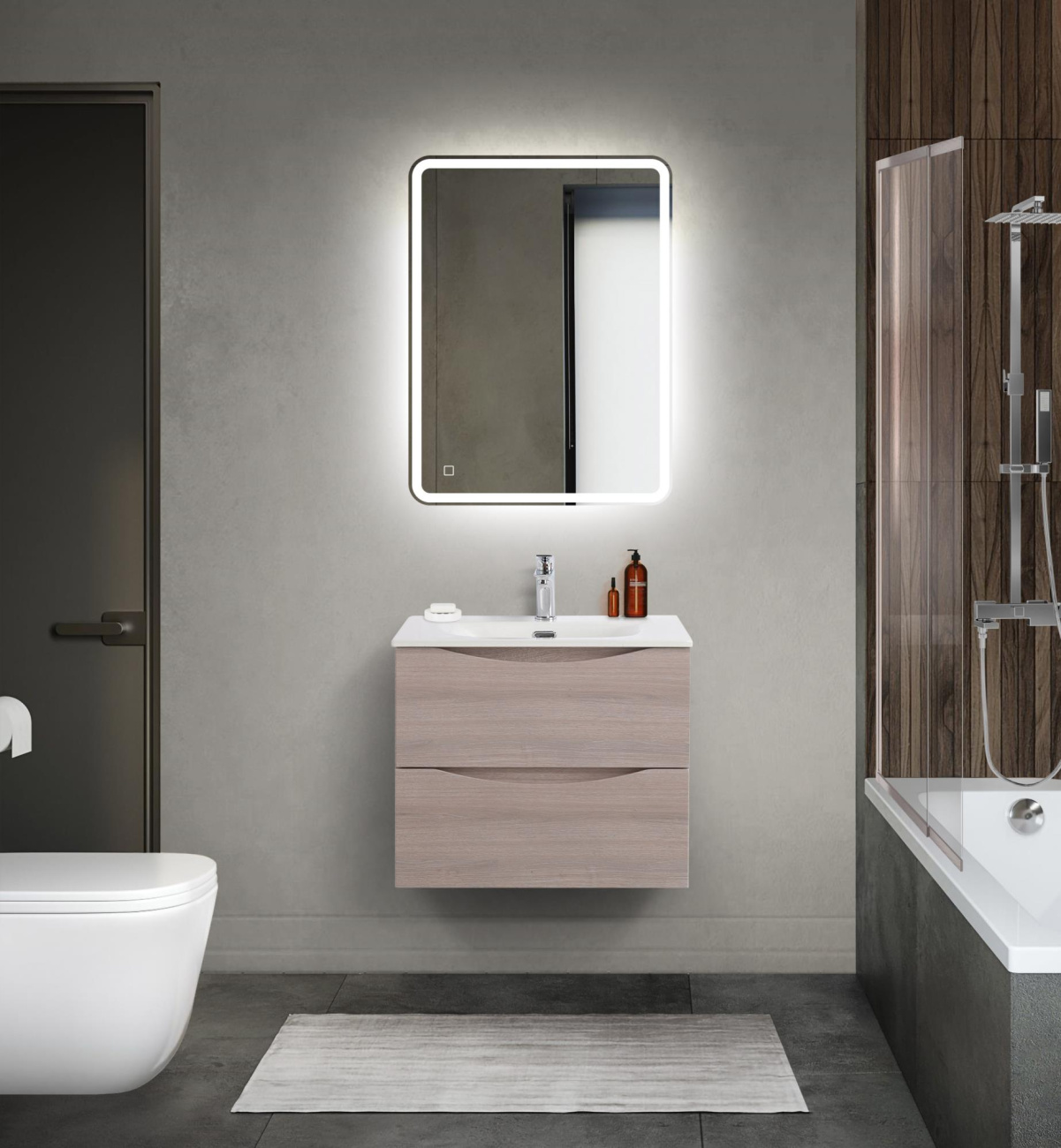 Тумба с раковиной подвесная BelBagno MARINO-CER-MINI-600-2C-SO-RG-P Rovere Grigio, раковина белая BB-8099-3-60