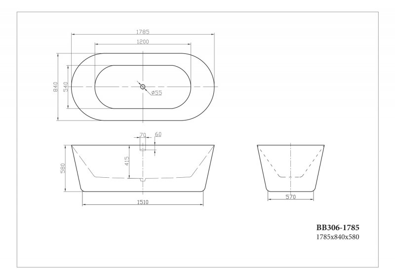 Ванна акриловая отдельностоящая BelBagno BB306-1785